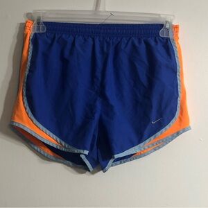 Nike Dri Fit women’s short swimming gym running one inside pocket blue orange.SP